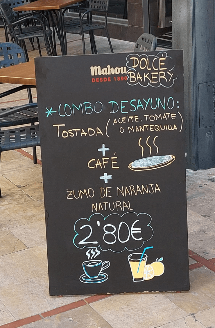 Chalkboard detailing Spanish menu